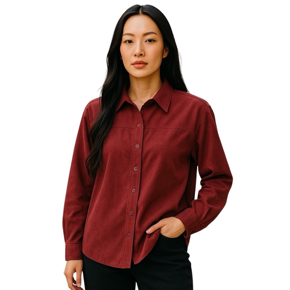 Northern Reflection Women's Burgundy Faux Suede Button Down Large Office